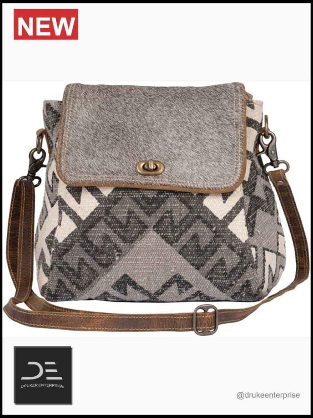 Canvas Aztec Hobo Bag with Leather Detailing, Shoulder Bag, Handcrafted Upcycled